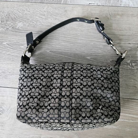 Coach Soho Mini Signature C Jacquard Hobo Top Handle Y2K Black Leather Trim 5x8 - Picture 10 of 16